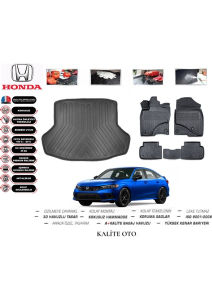 Honda Civic Sedan 2023 Model 3D Bagaj Havuzu+4d Havuzlu Paspas Setii