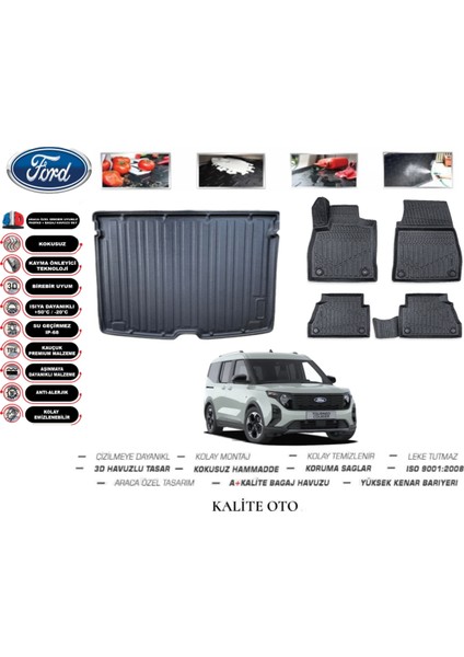 Kalite Oto Ford Tourneo Courier 2024 Model 3D Bagaj Havuzu+4d Havuzlu Paspas Setii