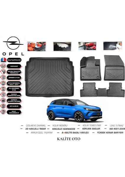 Opel Grandland 2024 Model 3D Bagaj Havuzu+4d Havuzlu Paspas Setii