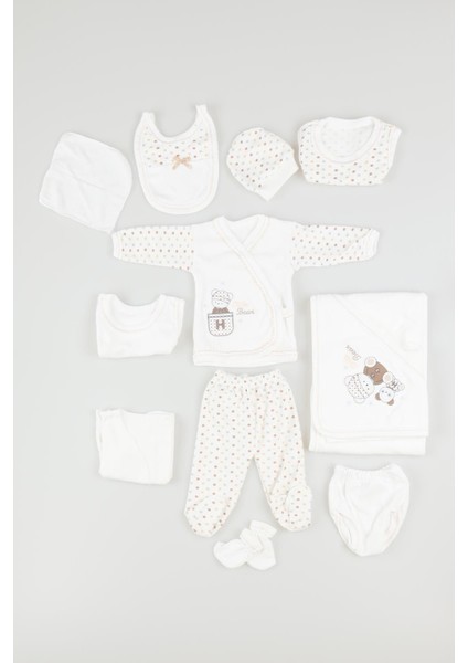 Erkek Bebek Bej Little Beer Nakışlı 11 Li Hastane Çıkışı