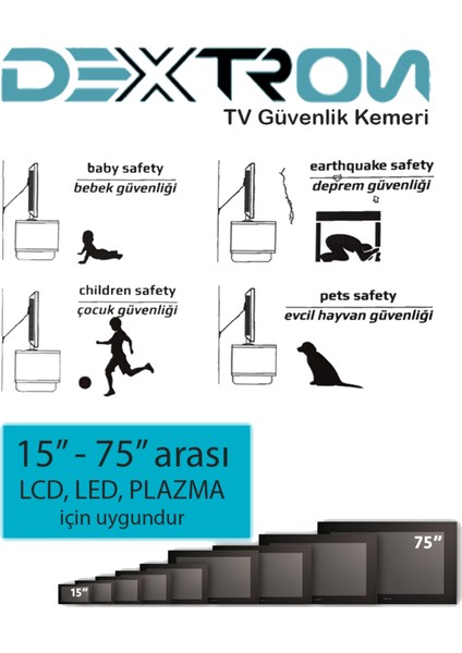 Tüm Tv'lere Uyumlu, Güvenlik Halkalı, Metal Aksamlı, Y Tipi Deprem Tv Güvenlik Kiti