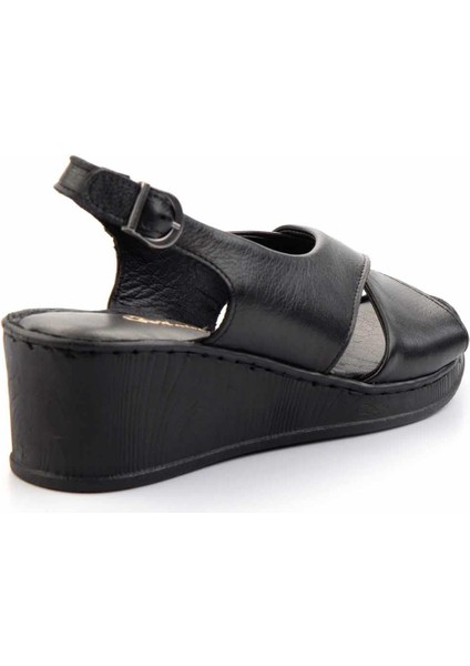 Kadın Dolgu Topuklu Ayakkabı Siyah Hakiki Deri ile Konforlu Kullanım fırsatları