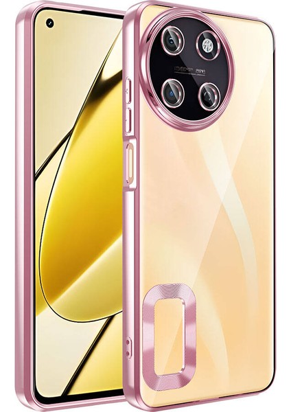 Realme 11 4g Kılıf Tek Kamera Çerçeveli Logo Gösteren Omega Kapak Rose Gold