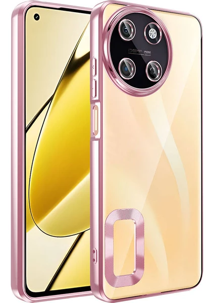 Case 4u Realme 11 4g Kılıf Tek Kamera Çerçeveli Logo Gösteren Omega Kapak Rose Gold