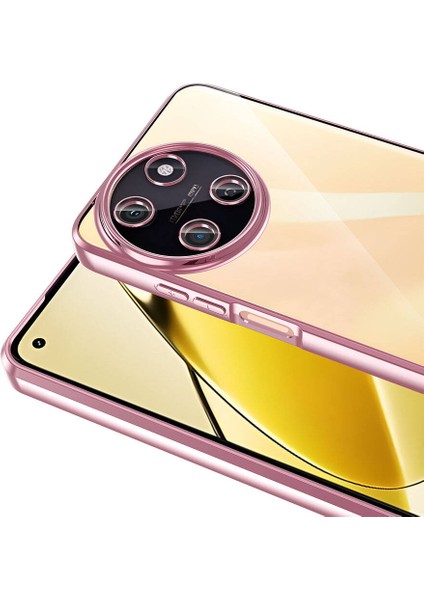 Realme 11 4g Kılıf Tek Kamera Çerçeveli Logo Gösteren Omega Kapak Rose Gold