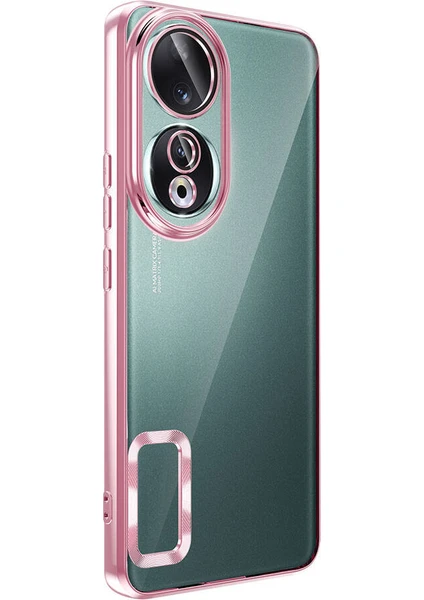 Case 4u Huawei Honor 90 Kılıf Tek Kamera Çerçeveli Logo Gösteren Omega Kapak Rose Gold