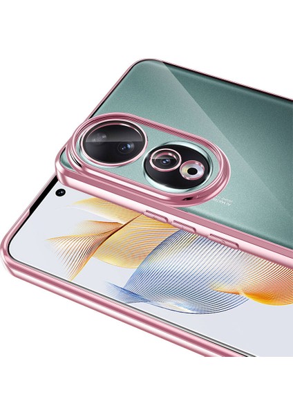 Huawei Honor 90 Kılıf Tek Kamera Çerçeveli Logo Gösteren Omega Kapak Rose Gold