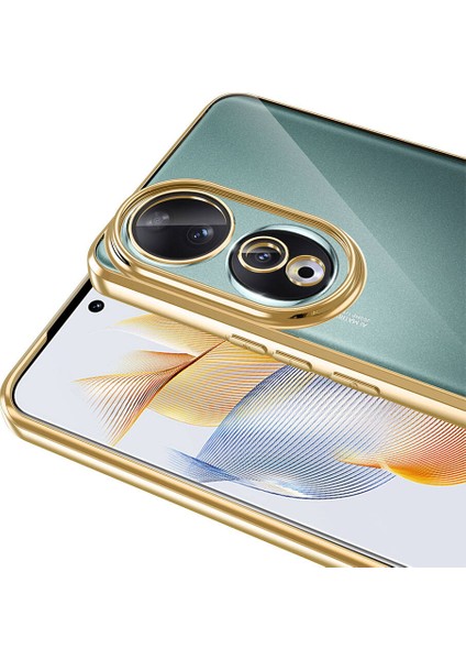 Huawei Honor 90 Kılıf Tek Kamera Çerçeveli Logo Gösteren Omega Kapak Gold