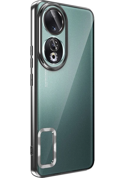 Case 4u Huawei Honor 90 Kılıf Tek Kamera Çerçeveli Logo Gösteren Omega Kapak Siyah