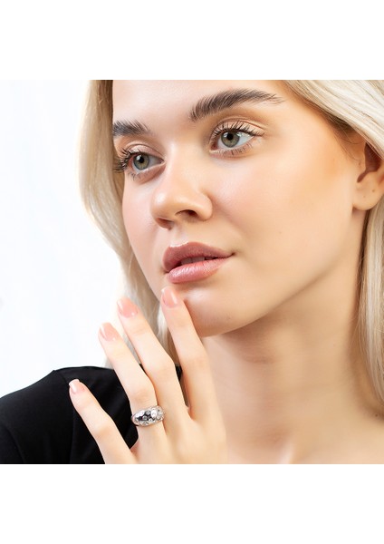 Gökyüzü - Gezegenler Tasarım Silver Renk Free Size 925 Ayar Gümüş Kadın Yüzük modelleri