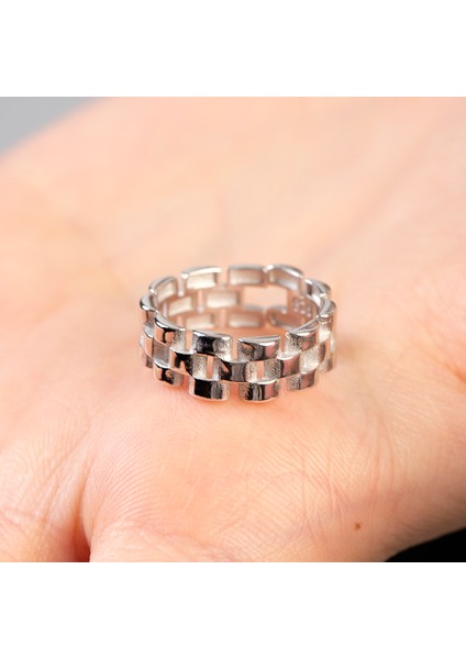Zincir Tasarım Silver Renk Free Size 925 Ayar Gümüş Kadın Yüzük fırsatları