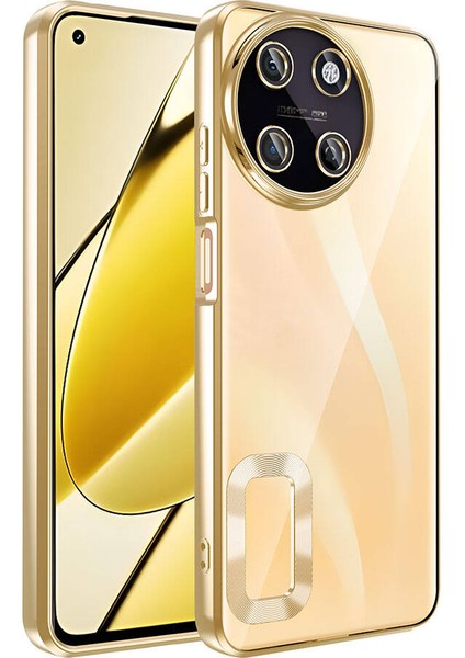 Realme 11 4g Kılıf Tek Kamera Çerçeveli Logo Gösteren Omega Kapak Gold