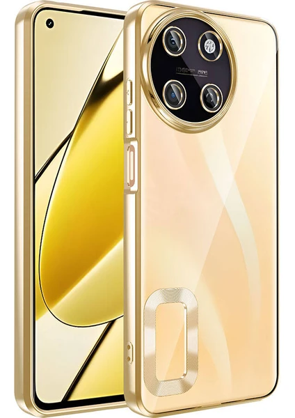 Case 4u Realme 11 4g Kılıf Tek Kamera Çerçeveli Logo Gösteren Omega Kapak Gold