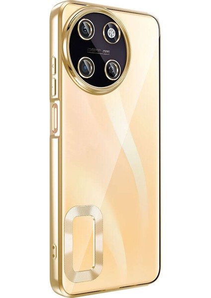 Realme 11 4g Kılıf Tek Kamera Çerçeveli Logo Gösteren Omega Kapak Gold