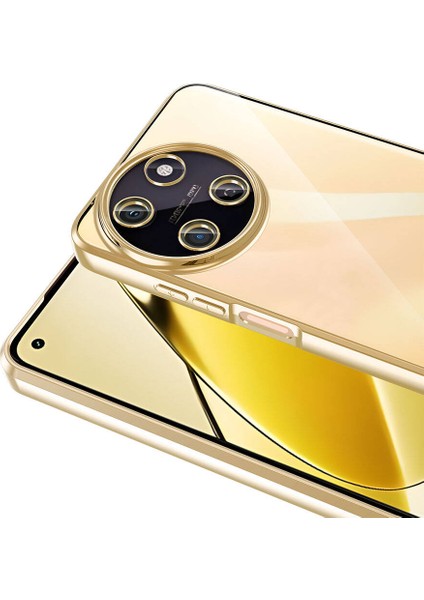 Realme 11 4g Kılıf Tek Kamera Çerçeveli Logo Gösteren Omega Kapak Gold