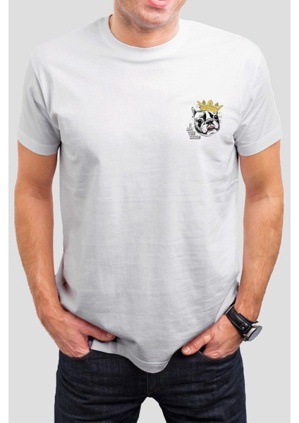 Kral Köpek Baskılı Beyaz Unisex Tişört C416
