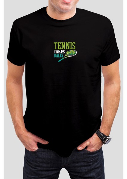 Tennis Tales Balls Baskılı Siyah Unisex Tişört C432