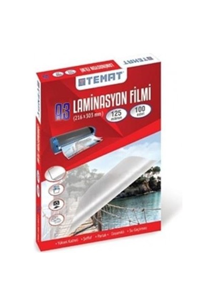 A3 Laminasyon Filmi Pvc 125 Micron 100 Lü Paket fiyatları