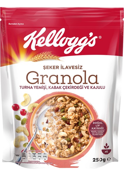 Şeker İlavesiz Granola Kajulu, Kabak Çekirdekli ve Turna Yemişli 250 G