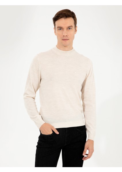 Erkek Bej Slim Fit Çeyrek Balıkçı Yaka Basic Triko Kazak 50257712-VR011