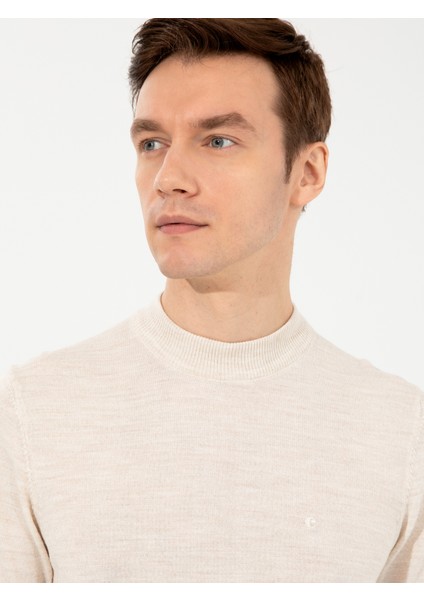 Erkek Bej Slim Fit Çeyrek Balıkçı Yaka Basic Triko Kazak 50257712-VR011