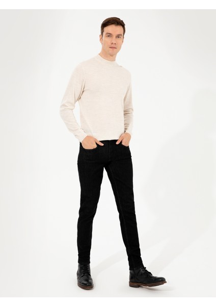 Erkek Bej Slim Fit Çeyrek Balıkçı Yaka Basic Triko Kazak 50257712-VR011