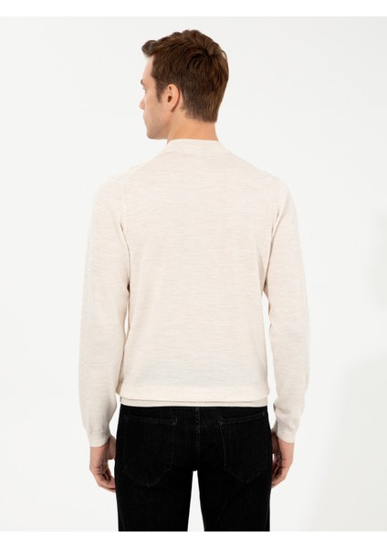 Erkek Bej Slim Fit Çeyrek Balıkçı Yaka Basic Triko Kazak 50257712-VR011