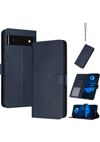 Toka Pu Deri ile Google Piksel 6 Saf Renk Kickstand Için Flip Case (Yurt Dışından)