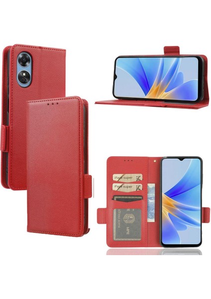 Oppo A17/A17K Manyetik Cüzdan Kart Yuvaları Için Kılıf Tutucu Pu Deri Yan (Yurt Dışından)