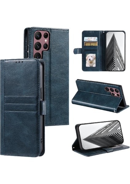 Samsung Galaxy S22 Ultra 6 Kart Yuvaları Kickstand Pu Deri Için Flip Case (Yurt Dışından)