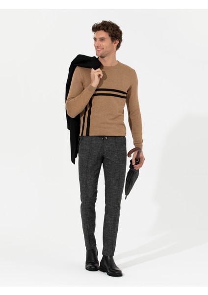 Erkek Camel Slim Fit Bisiklet Yaka Triko Kazak 50259333-VR015