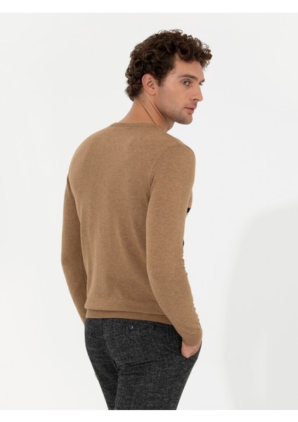 Erkek Camel Slim Fit Bisiklet Yaka Triko Kazak 50259333-VR015