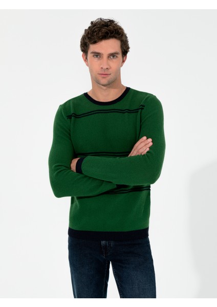 Erkek Haki Slim Fit Bisiklet Yaka Triko Kazak 50258829-VR027