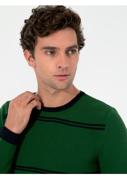 Erkek Haki Slim Fit Bisiklet Yaka Triko Kazak 50258829-VR027