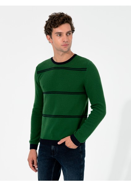Erkek Haki Slim Fit Bisiklet Yaka Triko Kazak 50258829-VR027
