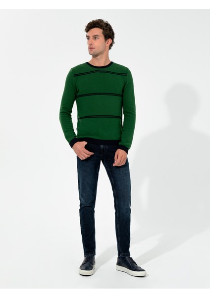 Erkek Haki Slim Fit Bisiklet Yaka Triko Kazak 50258829-VR027