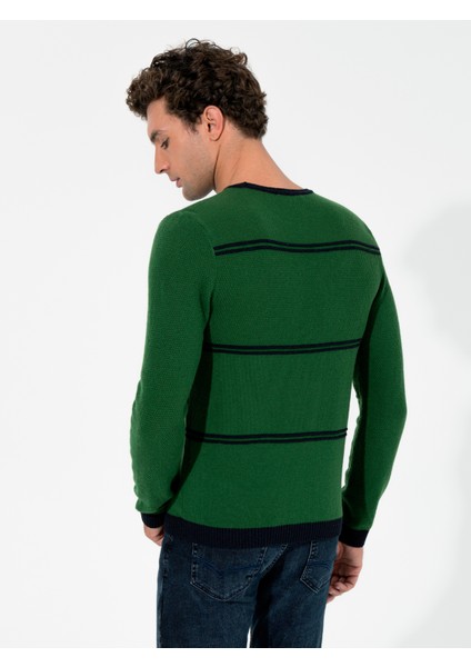 Erkek Haki Slim Fit Bisiklet Yaka Triko Kazak 50258829-VR027