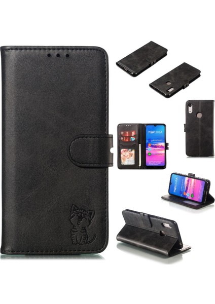 Cüzdan Kılıf Için Huawei Y6 2019 Kabartmalı Kart Tutucu Kickstand Tüm Yuvarlak (Yurt Dışından)