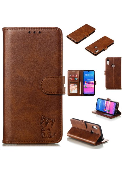 Cüzdan Kılıf Için Huawei Y6 2019 Kabartmalı Kart Tutucu Kickstand Tüm Yuvarlak (Yurt Dışından)