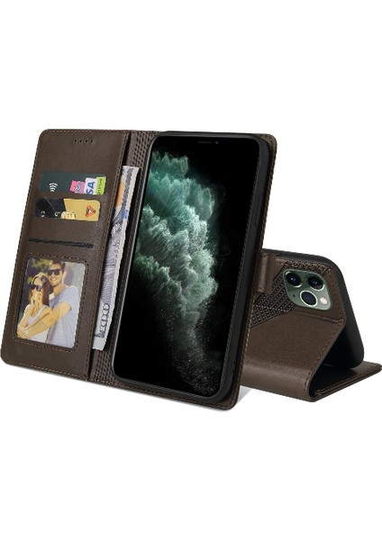 Iphone 11 Pro Kickstand Premium Deri Üç Kart Yuvaları Için Flip Case (Yurt Dışından)