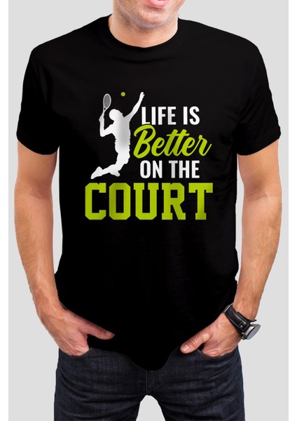 Tenis Baskılı Siyah Unisex Tişört C431