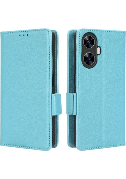 Realme C55 Yan Toka Manyetik Kart Yuvaları Tutucu Pu Deri Için Kılıf (Yurt Dışından)