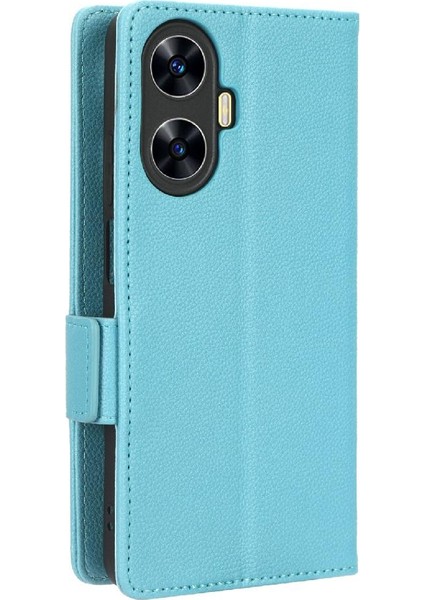 Realme C55 Yan Toka Manyetik Kart Yuvaları Tutucu Pu Deri Için Kılıf (Yurt Dışından)