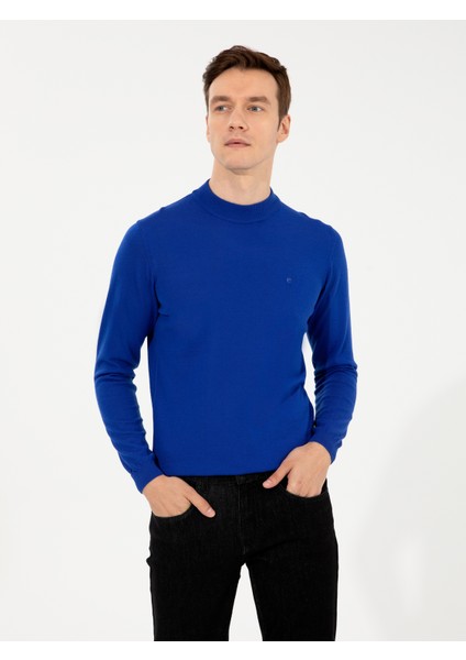 Erkek Sax Slim Fit Çeyrek Balıkçı Yaka Basic Triko Kazak 50257712-VR045 indirimleri