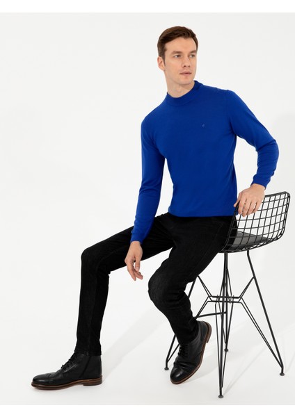 Erkek Sax Slim Fit Çeyrek Balıkçı Yaka Basic Triko Kazak 50257712-VR045