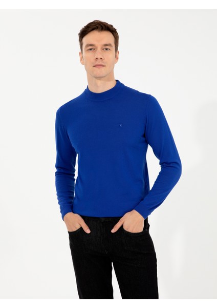 Erkek Sax Slim Fit Çeyrek Balıkçı Yaka Basic Triko Kazak 50257712-VR045