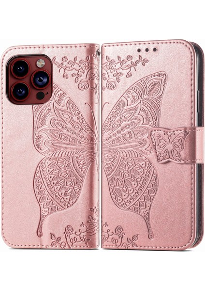 iPhone 15 Pro Kelebek Kanatları Narin Çiçekler Flip Darbeye Dayanıklı Deri Telefon Kılıfı ile Uyumlu (Yurt Dışından) modelleri