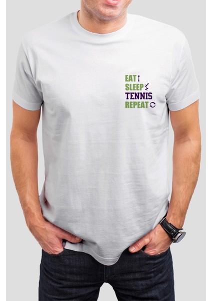 Eat Sleep Tennis Rpeat Baskılı Siyah Unisex Tişört C434