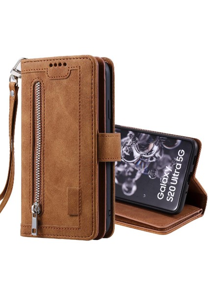 Samsung Galaxy S20 Ultra Kordon Cüzdan Için Flip Case 9 Kart Yuvaları Pu (Yurt Dışından)