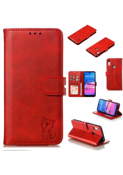 Cüzdan Kılıf Için Huawei Y6 2019 Kabartmalı Kart Tutucu Kickstand Tüm Yuvarlak (Yurt Dışından)